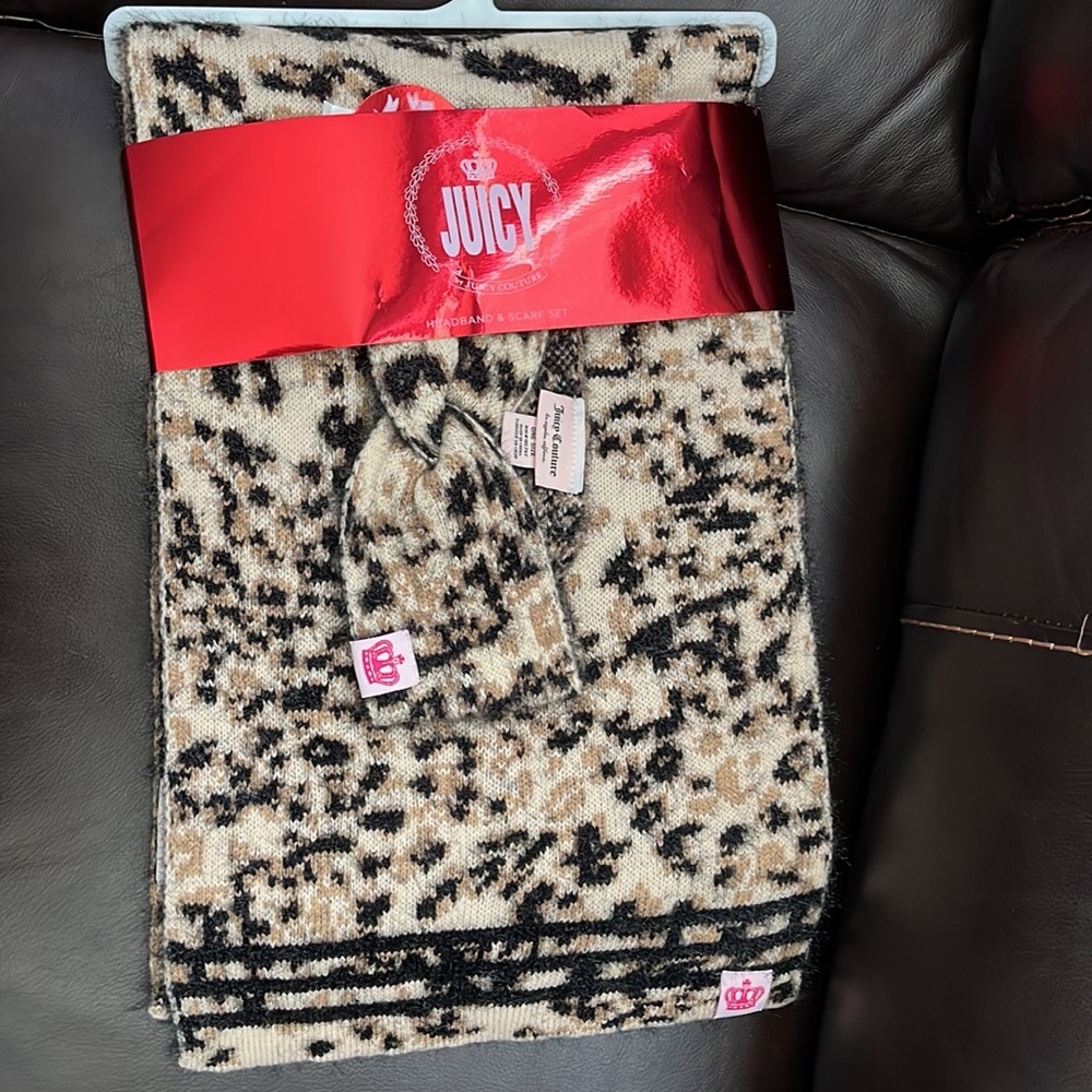 Juicy Couture Cheetah Print Scarf and Headband Set